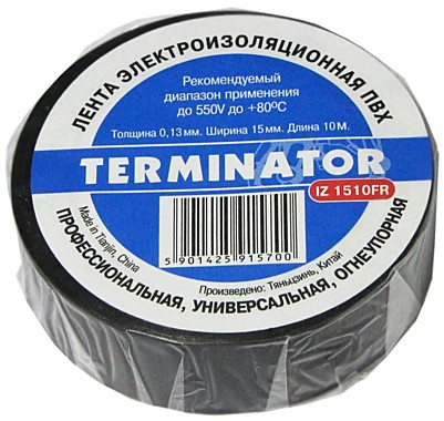 Изолента ПВХ  10м.*15мм. Terminator огнеупорная