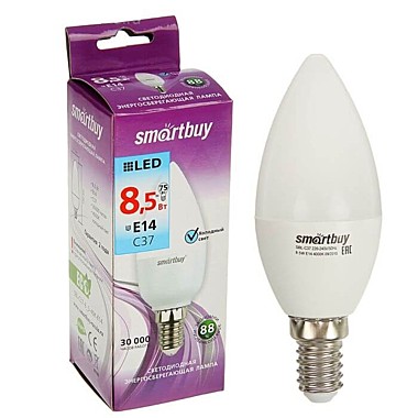 Лампа C37-8,5 Вт. Е14 4000К SMARTBUY